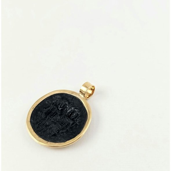 Μενταγιόν Κωνσταντινάτο από χρυσό & χαλκό - ΚΙΤΡΙΝΟ-ΜΑΥΡΟ, ΧΡΥΣΟΣ Κ14 & ΧΑΛΚΟΣ