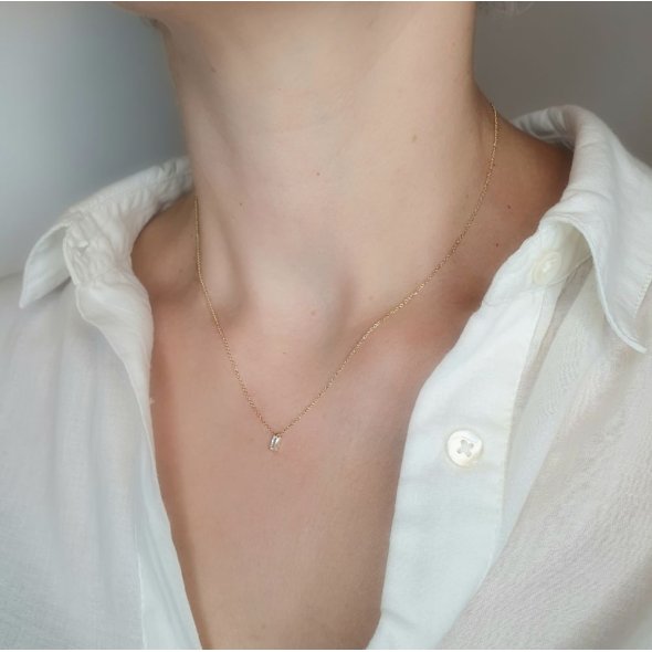 Κολιέ αλυσίδα χρυσή με μενταγιόν λευκό Ζιργκον - ΚΙΤΡΙΝΟ, ΧΡΥΣΟΣ K9, ΖΙΡΓΚΟΝ, WHITE - 2