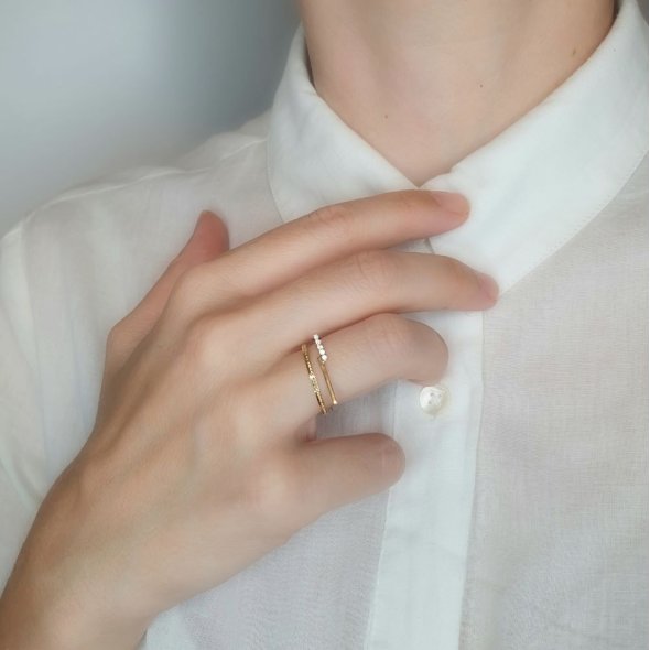 Δαχτυλίδι χρυσό γεωμετρικό με λευκά Ζιργκον - ΚΙΤΡΙΝΟ, ΧΡΥΣΟΣ K14, ΖΙΡΓΚΟΝ, WHITE - 3