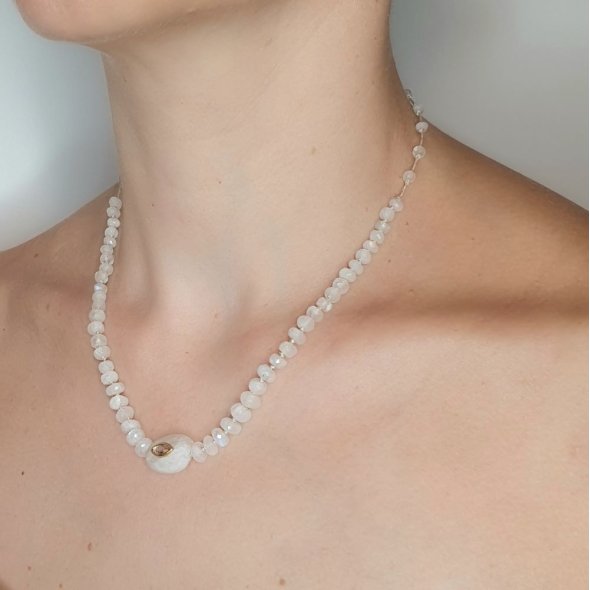 Κολιέ με Φεγγαρόπετρες & λευκό Ζιργκον - ΚΙΤΡΙΝΟ, ΑΣΗΜΙ, ΦΕΓΓΑΡΟΠΕΤΡΑ, WHITE, ΖΙΡΓΚΟΝ, PINK - 2