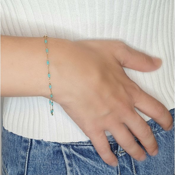 Βραχιόλι αλυσίδα χρυσή με χάντρες Τιρκουάζ - ΚΙΤΡΙΝΟ, ΧΡΥΣΟΣ K14, ΤΙΡΚΟΥΑΖ, TURQUOISE - 2