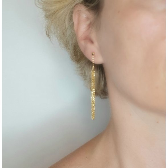 Σκουλαρίκια χρυσά με κρεμαστές αλυσίδες - ΚΙΤΡΙΝΟ, ΧΡΥΣΟΣ K14 - 2