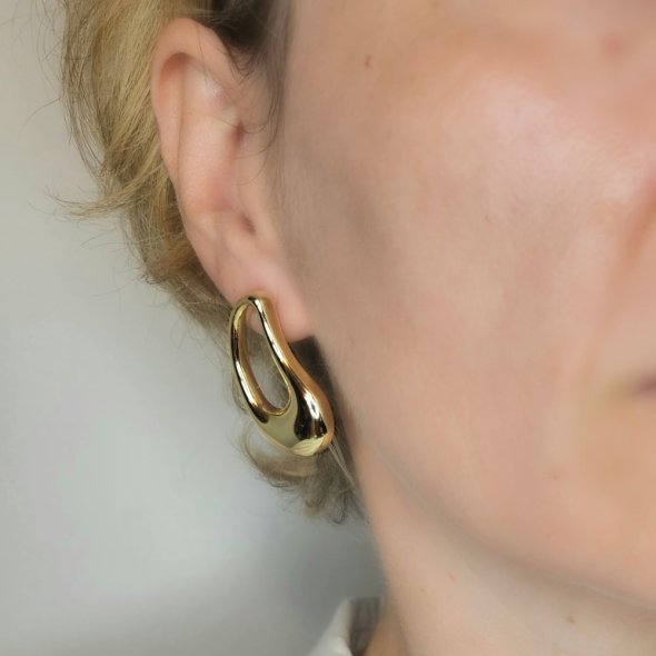 Σκουλαρίκια αφηρημένα γυαλιστερά - ΚΙΤΡΙΝΟ, ΑΣΗΜΙ - 2