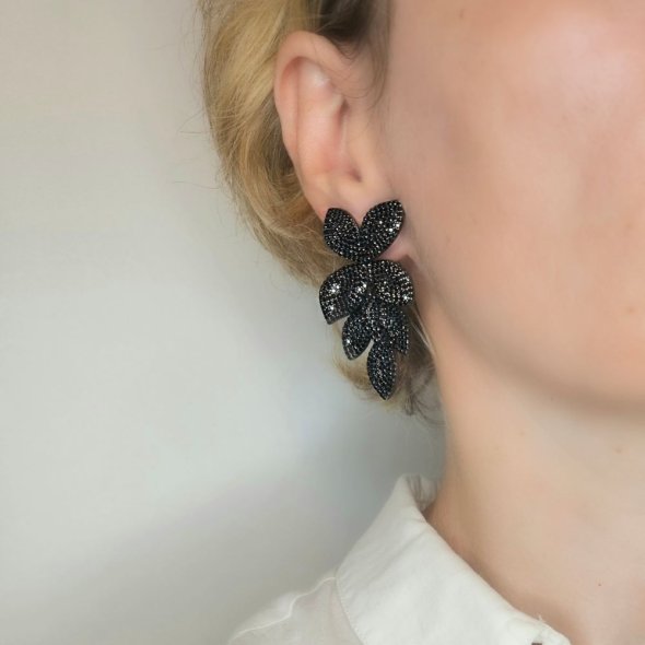 Σκουλαρίκια κρεμαστά "φύλλα" με μαύρα Ζιργκον - ΜΑΥΡΟ, ΑΣΗΜΙ, ΖΙΡΓΚΟΝ, BLACK - 2