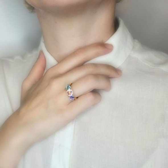 Δαχτυλίδι με πολύχρωμες πέτρες Ζιργκον - ΚΙΤΡΙΝΟ, ΑΣΗΜΙ, ΖΙΡΓΚΟΝ, AQUA, ΖΙΡΓΚΟΝ, PINK - 2