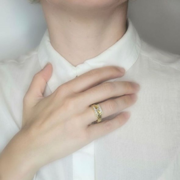 Δαχτυλίδι αλυσίδα με λευκά Ζιργκον - ΚΙΤΡΙΝΟ, ΑΣΗΜΙ, ΖΙΡΓΚΟΝ, WHITE - 1