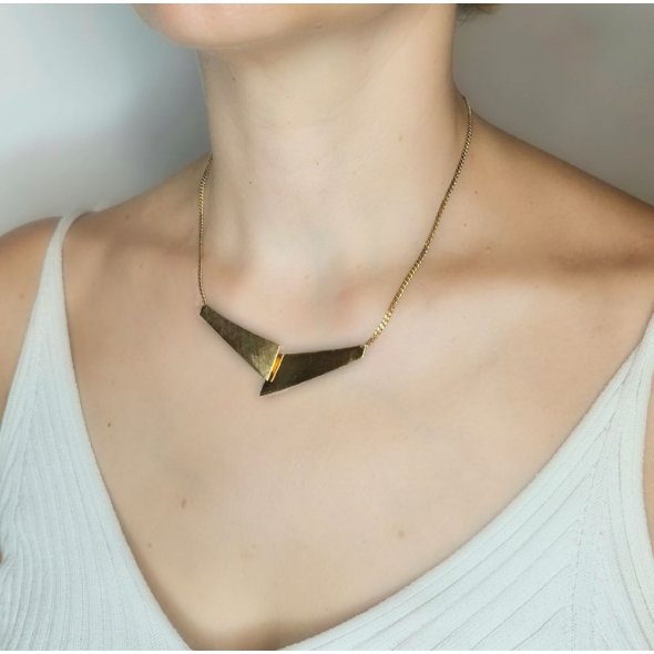 Κολιέ αλυσίδα με γεωμετρικά σχήματα - ΚΙΤΡΙΝΟ, ΑΣΗΜΙ - 2