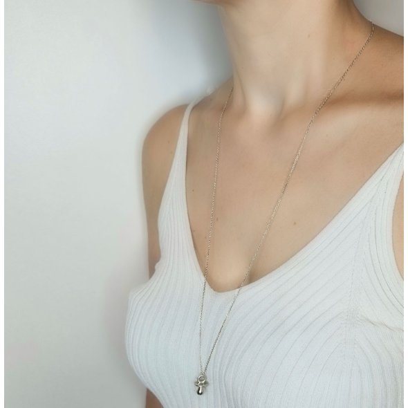 Κολιέ αλυσίδα με μενταγιόν πιπίλα - ΛΕΥΚΟ, ΑΣΗΜΙ - 2