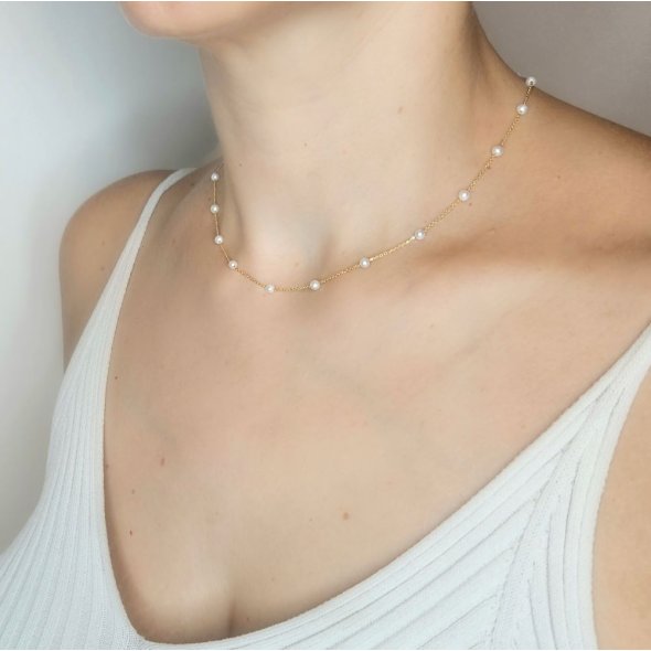 Κολιέ αλυσίδα χρυσή με Μαργαριτάρια - ΚΙΤΡΙΝΟ, ΧΡΥΣΟΣ K14, ΜΑΡΓΑΡΙΤΑΡΙ, WHITE - 2