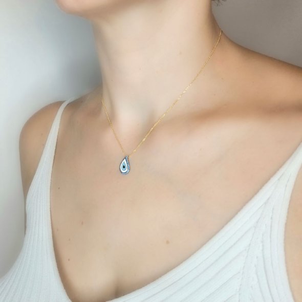 Κολιέ αλυσίδα χρυσή με μάτι με Σμάλτο & Ζιργκον - ΚΙΤΡΙΝΟ, ΧΡΥΣΟΣ K9, ΖΙΡΓΚΟΝ, BLUE, ΣΜΑΛΤΟ, BLUE - 2