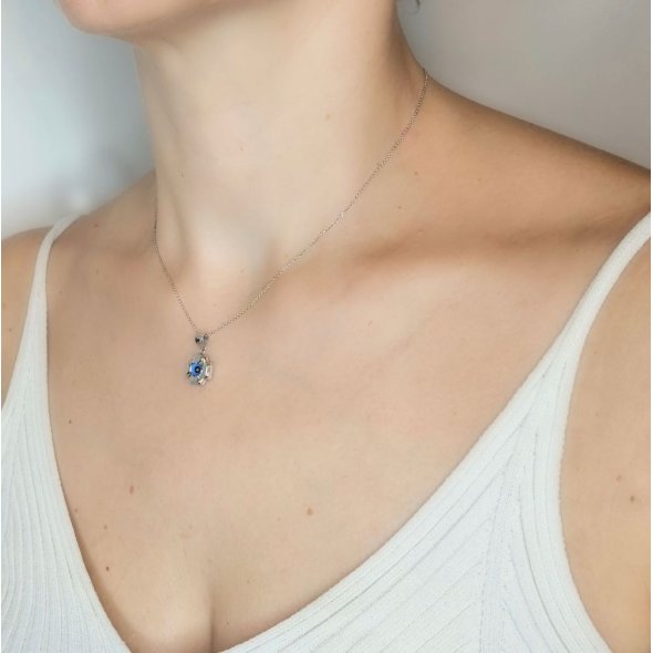 Μενταγιόν λευκόχρυσο Σταυρός Μάτι με Μουράνο - ΛΕΥΚΟ, ΧΡΥΣΟΣ K14, ΜΟΥΡΑΝΟ, BLUE - 2