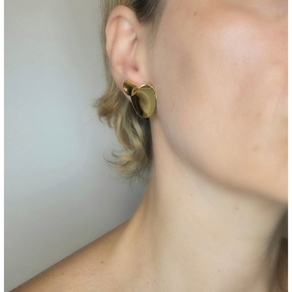 Σκουλαρίκια κολλητά μοντέρνα - ΚΙΤΡΙΝΟ, ΑΣΗΜΙ - 2