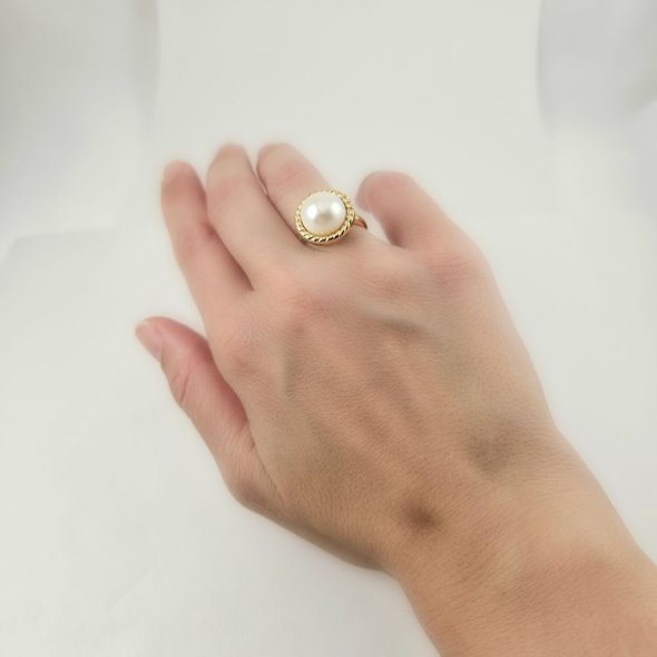 Δαχτυλίδι ροζέτα με Μαργαριτάρι - ΚΙΤΡΙΝΟ, ΑΣΗΜΙ, ΜΑΡΓΑΡΙΤΑΡΙ, WHITE - 1