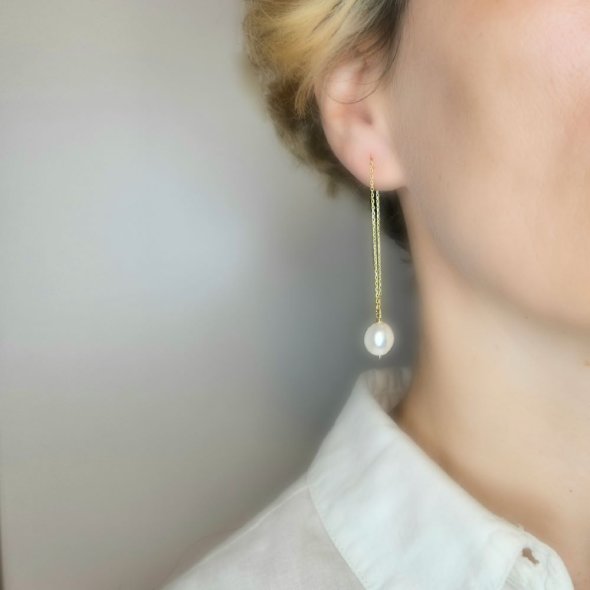 Σκουλαρίκια αλυσίδα κρεμαστά με Μαργαριτάρι - ΚΙΤΡΙΝΟ, ΑΣΗΜΙ, ΜΑΡΓΑΡΙΤΑΡΙ, WHITE - 2