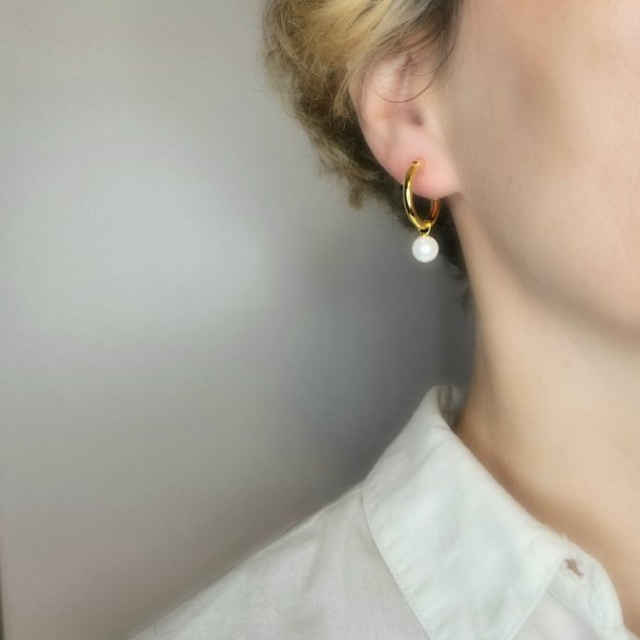 Σκουλαρίκια κρίκοι ανοιχτοί με Μαργαριτάρι - ΚΙΤΡΙΝΟ, ΑΣΗΜΙ, ΜΑΡΓΑΡΙΤΑΡΙ, WHITE - 1