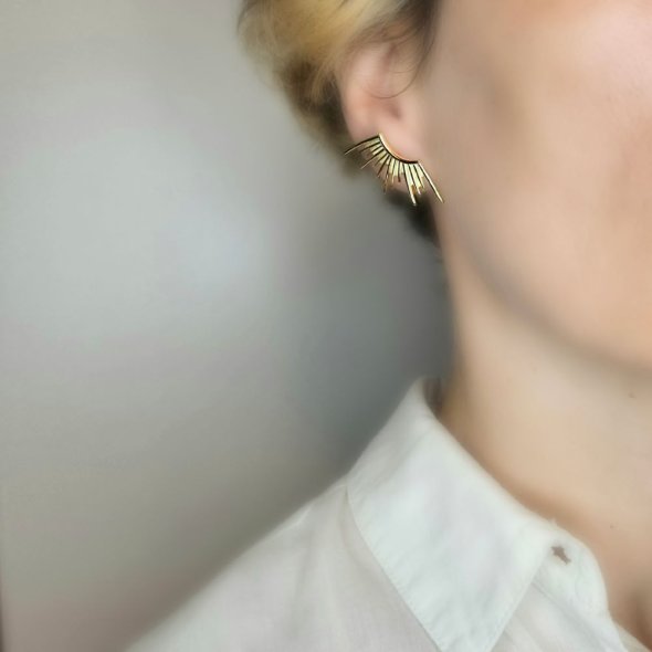 Σκουλαρίκια ear cuff "ακτίνες ήλιου" - ΚΙΤΡΙΝΟ, ΑΣΗΜΙ - 2