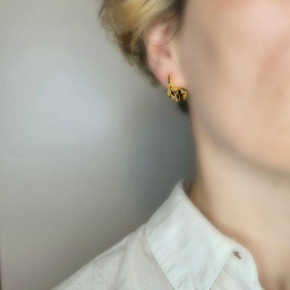 Σκουλαρίκια κρίκοι με κρεμαστούς δίσκους - ΚΙΤΡΙΝΟ, ΑΣΗΜΙ - 1