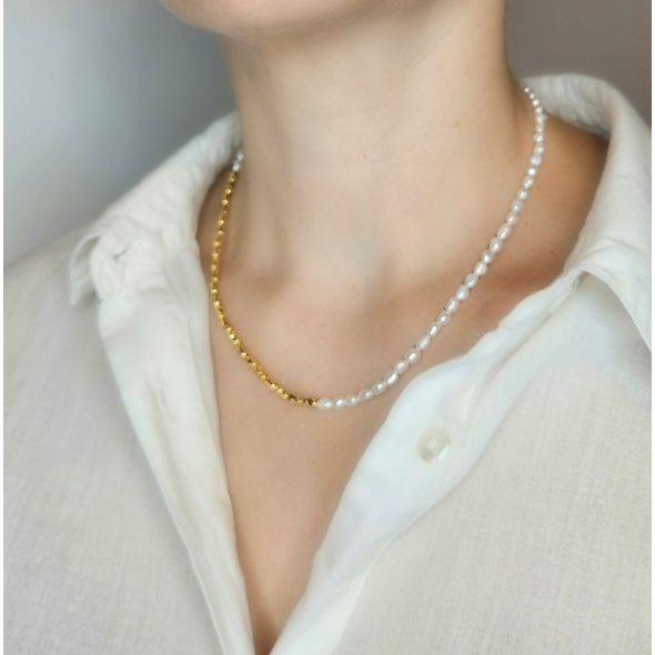 Κολιέ με Μαργαριτάρια - ΚΙΤΡΙΝΟ, ΑΣΗΜΙ, ΜΑΡΓΑΡΙΤΑΡΙ, WHITE - 1