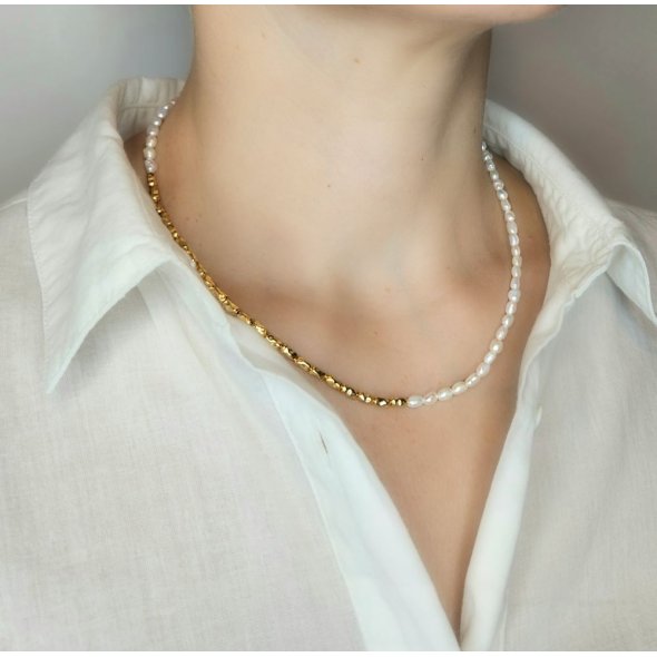 Κολιέ με Μαργαριτάρια - ΚΙΤΡΙΝΟ, ΑΣΗΜΙ, ΜΑΡΓΑΡΙΤΑΡΙ, WHITE - 1