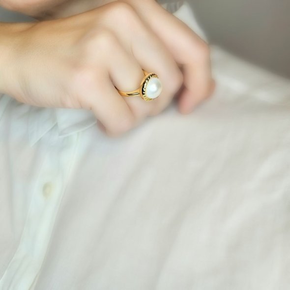 Δαχτυλίδι ροζέτα με Μαργαριτάρι - ΚΙΤΡΙΝΟ, ΑΣΗΜΙ, ΜΑΡΓΑΡΙΤΑΡΙ, WHITE - 2