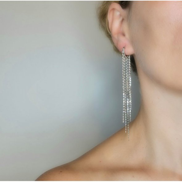 Σκουλαρίκια κρίκοι ασημένιοι με κρεμαστά στοιχεία - ΛΕΥΚΟ, ΑΣΗΜΙ - 3