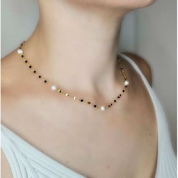 Κολιέ αλυσίδα με Μαργαριτάρι - ΚΙΤΡΙΝΟ, ΑΣΗΜΙ, ΜΑΡΓΑΡΙΤΑΡΙ, WHITE - 3