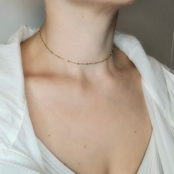 Κολιέ αλυσίδα με χρυσές σφαίρες - ΚΙΤΡΙΝΟ, ΑΣΗΜΙ - 2