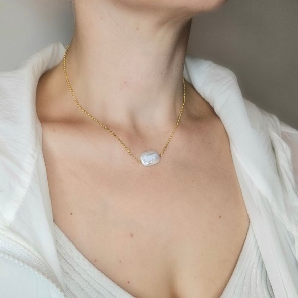 Κολιέ αλυσίδα με μπαρόκ Μαργαριτάρι - ΚΙΤΡΙΝΟ, ΑΣΗΜΙ, ΜΑΡΓΑΡΙΤΑΡΙ, WHITE - 3