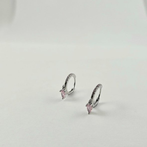Σκουλαρίκια κρίκοι ασημένιο με ροζ Ζιργκον - ΛΕΥΚΟ, ΑΣΗΜΙ, ΖΙΡΓΚΟΝ, PINK - 1