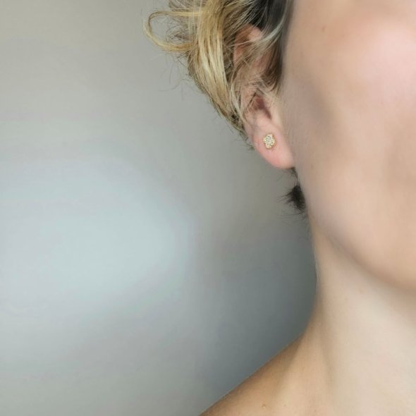 Σκουλαρίκια κολλητά χρυσά με λευκά Ζιργκον - ΚΙΤΡΙΝΟ, ΧΡΥΣΟΣ K9, ΖΙΡΓΚΟΝ, WHITE - 2