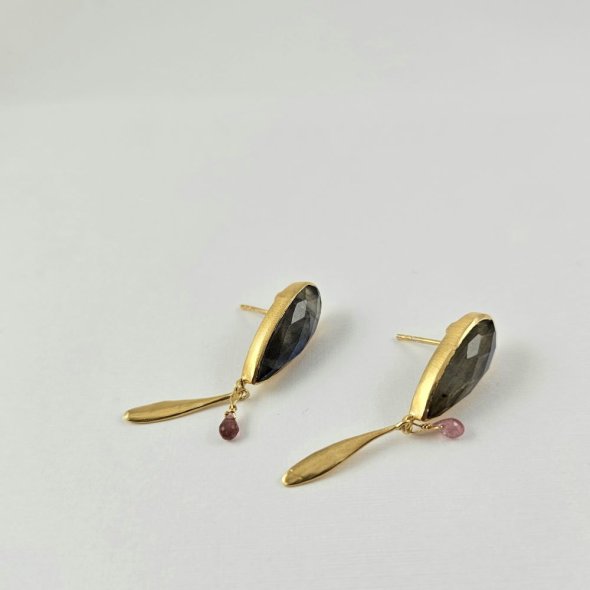 Σκουλαρίκια κρεμαστά με Λαμπραδορίτη & Τουρμαλίνη - ΚΙΤΡΙΝΟ, ΑΣΗΜΙ, ΛΑΜΠΡΑΝΤΟΡΙΤΗΣ, GREY, ΤΟΥΡΜΑΛΙΝΗ, PINK