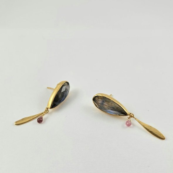 Σκουλαρίκια κρεμαστά με Λαμπραδορίτη & Τουρμαλίνη - ΚΙΤΡΙΝΟ, ΑΣΗΜΙ, ΛΑΜΠΡΑΝΤΟΡΙΤΗΣ, GREY, ΤΟΥΡΜΑΛΙΝΗ, PINK - 1