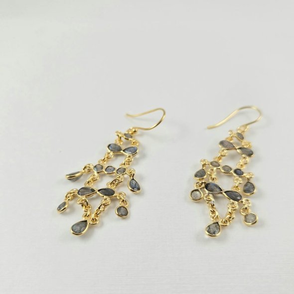 Σκουλαρίκια κρεμαστά vintage με Λαμπραδορίτη - ΚΙΤΡΙΝΟ, ΑΣΗΜΙ, ΛΑΜΠΡΑΝΤΟΡΙΤΗΣ, GREY-BLUE