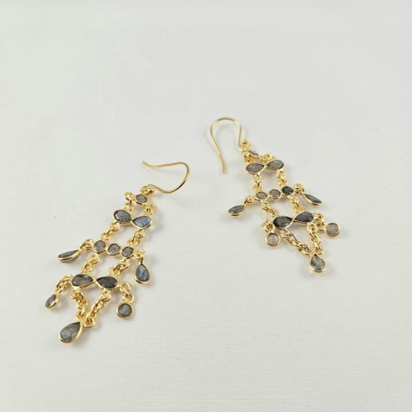 Σκουλαρίκια κρεμαστά vintage με Λαμπραδορίτη - ΚΙΤΡΙΝΟ, ΑΣΗΜΙ, ΛΑΜΠΡΑΝΤΟΡΙΤΗΣ, GREY-BLUE - 1