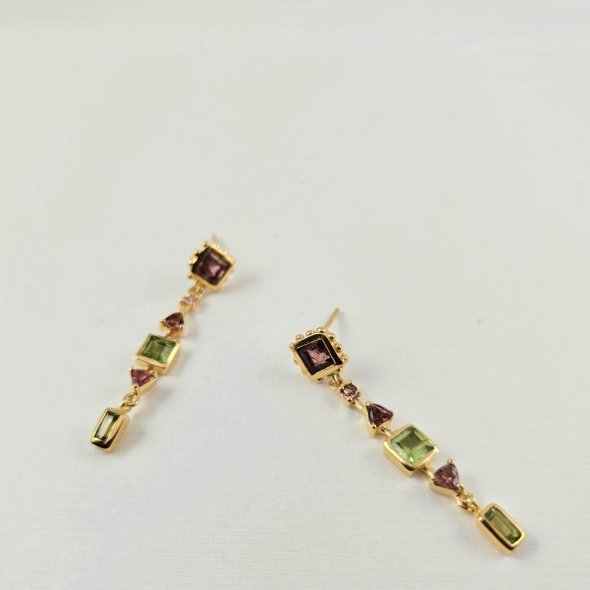 Σκουλαρίκια κρεμαστά με Λαμπραδορίτη, Τουρμαλίνη & Περίδοτο - ΚΙΤΡΙΝΟ, ΑΣΗΜΙ, ΤΟΥΡΜΑΛΙΝΗ, PINK