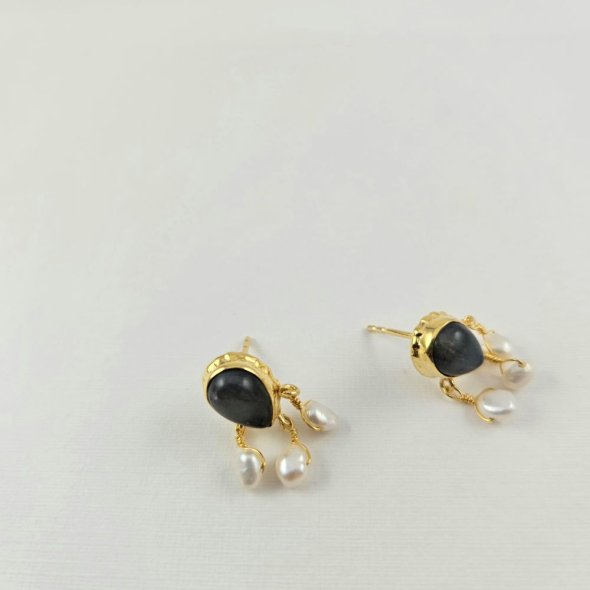 Σκουλαρίκια κρεμαστά με Λαμπραδορίτη & Μαργαριτάρια - ΚΙΤΡΙΝΟ, ΑΣΗΜΙ, ΛΑΜΠΡΑΝΤΟΡΙΤΗΣ, GREY-BLUE, ΜΑΡΓΑΡΙΤΑΡΙ, WHITE - 1