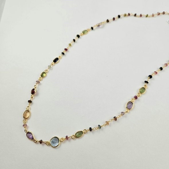 Κολιέ με πέτρες Τουρμαλίνη & Περίδοτο - ΚΙΤΡΙΝΟ, ΑΣΗΜΙ, ΤΟΥΡΜΑΛΙΝΗ, PINK - 1