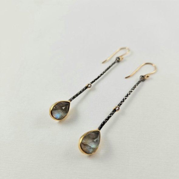 Σκουλαρίκια κρεμαστά με Λαμπραδορίτη & Τουρμαλίνη - ΚΙΤΡΙΝΟ, ΑΣΗΜΙ, ΛΑΜΠΡΑΝΤΟΡΙΤΗΣ, GREY-BLUE, ΤΟΥΡΜΑΛΙΝΗ, PINK