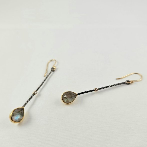 Σκουλαρίκια κρεμαστά με Λαμπραδορίτη & Τουρμαλίνη - ΚΙΤΡΙΝΟ, ΑΣΗΜΙ, ΛΑΜΠΡΑΝΤΟΡΙΤΗΣ, GREY-BLUE, ΤΟΥΡΜΑΛΙΝΗ, PINK - 1