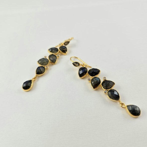 Σκουλαρίκια κρεμαστά με Λαμπραδορίτη & Ζιργκον - ΚΙΤΡΙΝΟ, ΑΣΗΜΙ, ΛΑΜΠΡΑΝΤΟΡΙΤΗΣ, GREY-BLUE, ΖΙΡΓΚΟΝ, WHITE - 1