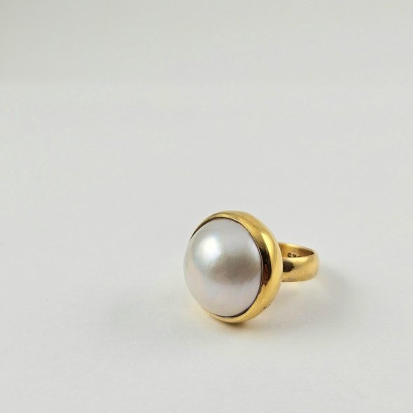 Δαχτυλίδι με μεγάλο Μαργαριτάρι - ΚΙΤΡΙΝΟ, ΑΣΗΜΙ, ΜΑΡΓΑΡΙΤΑΡΙ, WHITE