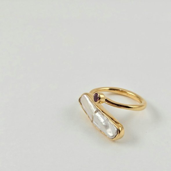 Δαχτυλίδι με μεγάλο Μαργαριτάρι & Τουρμαλίνη - ΚΙΤΡΙΝΟ, ΑΣΗΜΙ, ΜΑΡΓΑΡΙΤΑΡΙ, WHITE, ΤΟΥΡΜΑΛΙΝΗ, PINK - 1