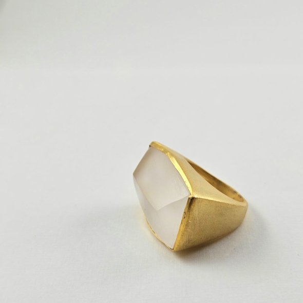 Δαχτυλίδι μεγάλο με ημιδιάφανο Χαλαζία - ΚΙΤΡΙΝΟ, ΑΣΗΜΙ - 1