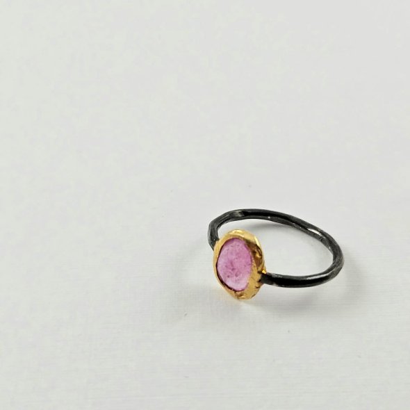 Δαχτυλίδι με Ρουμπελίτη - ΚΙΤΡΙΝΟ-ΜΑΥΡΟ, ΑΣΗΜΙ, ΡΟΔΑΛΙΤΗΣ, PINK - 1