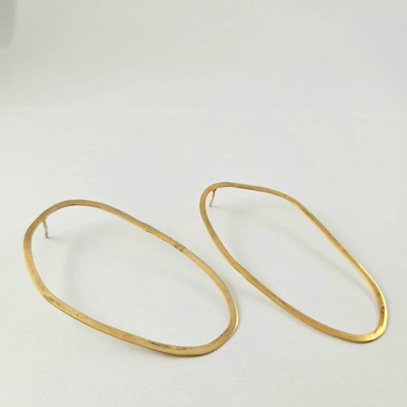 Σκουλαρίκια μοντέρνα οβάλ - ΚΙΤΡΙΝΟ, ΑΣΗΜΙ - 1