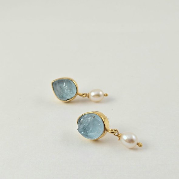 Σκουλαρίκια κρεμαστά με Aquamarine & Μαργαριτάρι  - ΚΙΤΡΙΝΟ, ΑΣΗΜΙ, ΑΚΟΥΑ ΜΑΡΙΝ, AQUA, ΜΑΡΓΑΡΙΤΑΡΙ, WHITE - 1