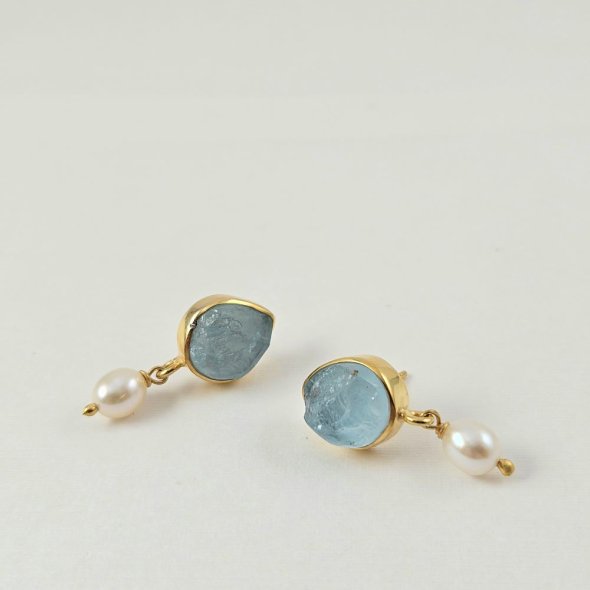 Σκουλαρίκια κρεμαστά με Aquamarine & Μαργαριτάρι  - ΚΙΤΡΙΝΟ, ΑΣΗΜΙ, ΑΚΟΥΑ ΜΑΡΙΝ, AQUA, ΜΑΡΓΑΡΙΤΑΡΙ, WHITE