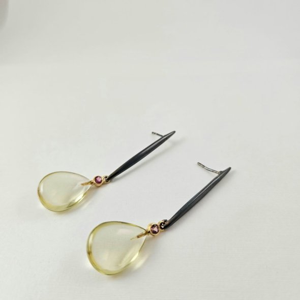 Σκουλαρίκια κρεμαστά με κίτρινο Κουάρτζ & Τουρμαλίνη - ΚΙΤΡΙΝΟ-ΜΑΥΡΟ, ΑΣΗΜΙ, ΤΟΥΡΜΑΛΙΝΗ, PINK, ΚΟΥΑΡΤΖ, PINK - 1