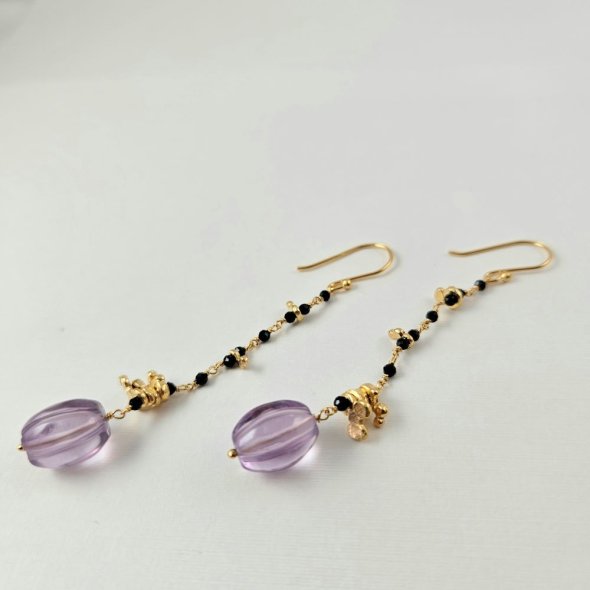 Σκουλαρίκια κρεμαστά με Ζαφείρι & Αμέθυστο - ΚΙΤΡΙΝΟ, ΑΣΗΜΙ, ΖΑΦΕΙΡΙ, BLUE, ΑΜΕΘΥΣΤΟΣ, PURPLE