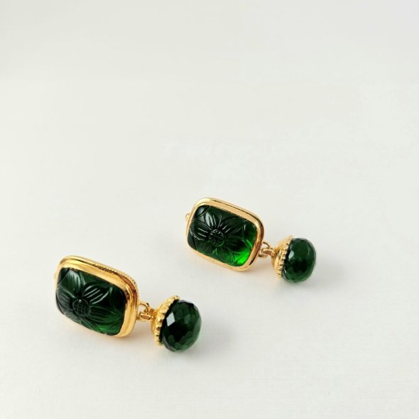 Σκουλαρίκια κρεμαστά με πράσινο Κουάρτζ - ΚΙΤΡΙΝΟ, ΑΣΗΜΙ, ΚΟΥΑΡΤΖ, GREEN  - 1